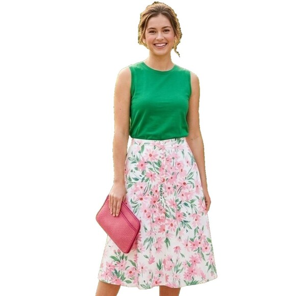 Barclay Square Dresses & Skirts - Vintage 80s Floral Coquette Pink Daisy skirt, Cottagecore, Palm Beach Prep sz S